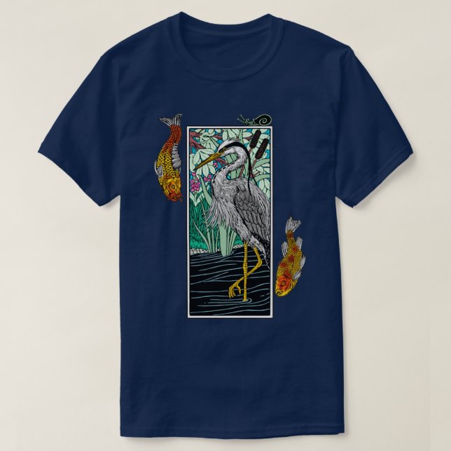 Camiseta Heron gris japonés Aosagi Nishikigoi Koi p Peces (Diseño del anverso)