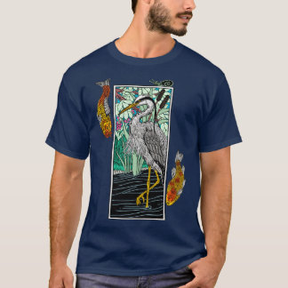 Camiseta Heron gris japonés Aosagi Nishikigoi Koi p Peces