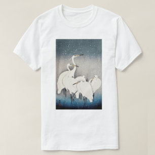 Camiseta Herones blancos en la nieve, Ohara Koson, Woodcut