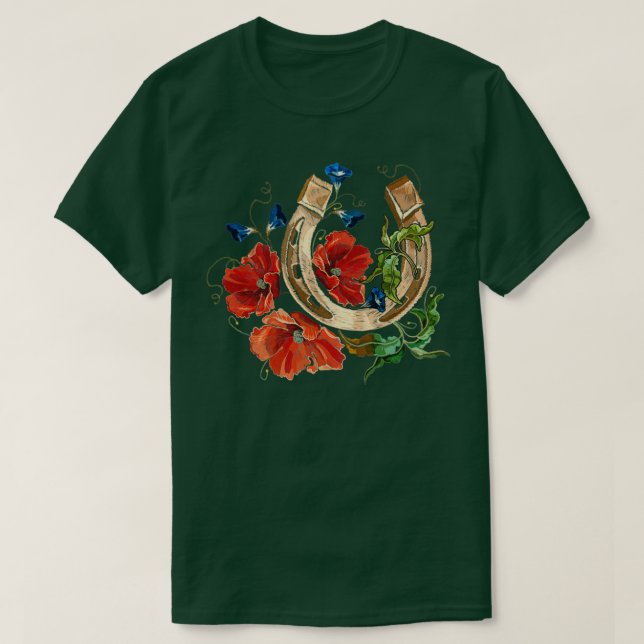 Camiseta Herradura dorada y amapolas rojas 2 (Diseño del anverso)