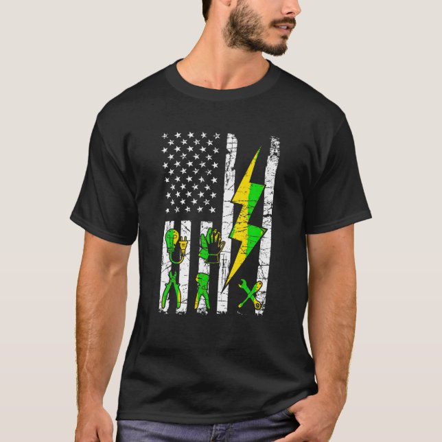 Camiseta Herramientas Bandera USA Patriótico Lineman 4 J (Anverso)