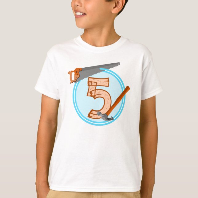 Camiseta HERRAMIENTAS DE cumpleaños de niño de cinco años (Anverso)