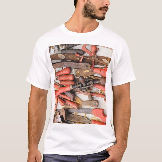 Camiseta Herramientas Herramienta Antiguo Hombre Rojo Rústi (Anverso)