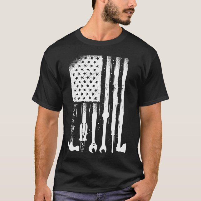 Camiseta Herramientas mecánicas de la bandera de Estados Un (Anverso)