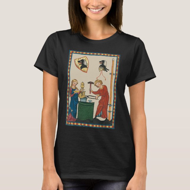 Camiseta Herrero Forjando Casco Arte Medieval (Anverso)