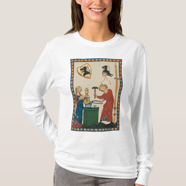 Camiseta Herrero Forjando Casco Arte Medieval (Anverso)