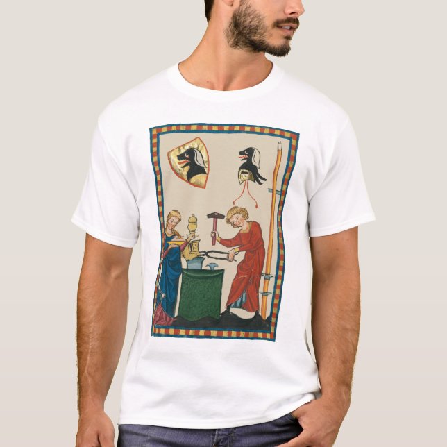 Camiseta Herrero Forjando Casco Arte Medieval (Anverso)