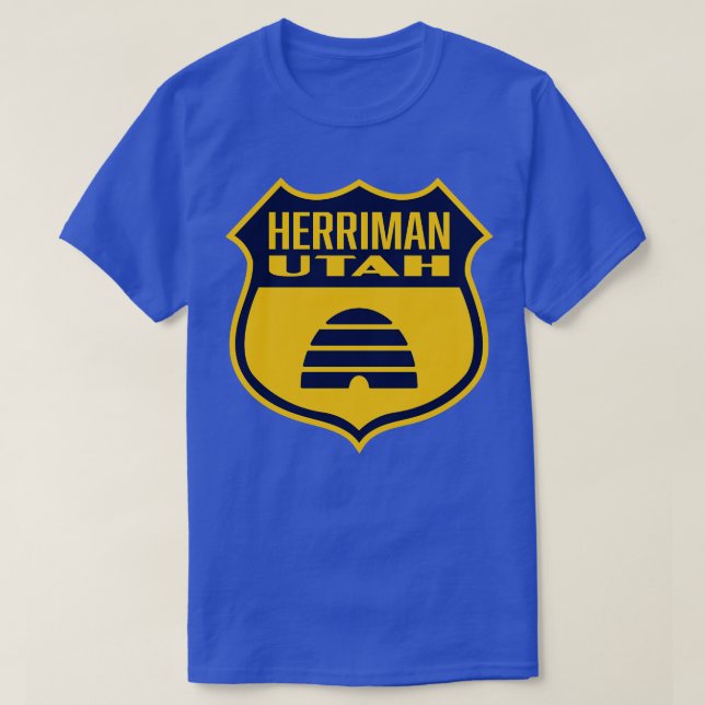 Camiseta Herriman Utah Bandera Retro Escudo Azul (Diseño del anverso)