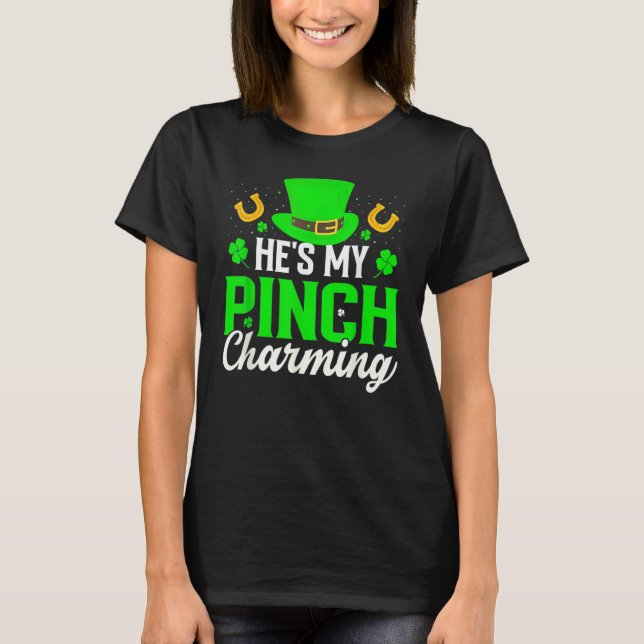 Camiseta He's My Pinch Charming Shamrock St Patrick's Day L (Anverso)