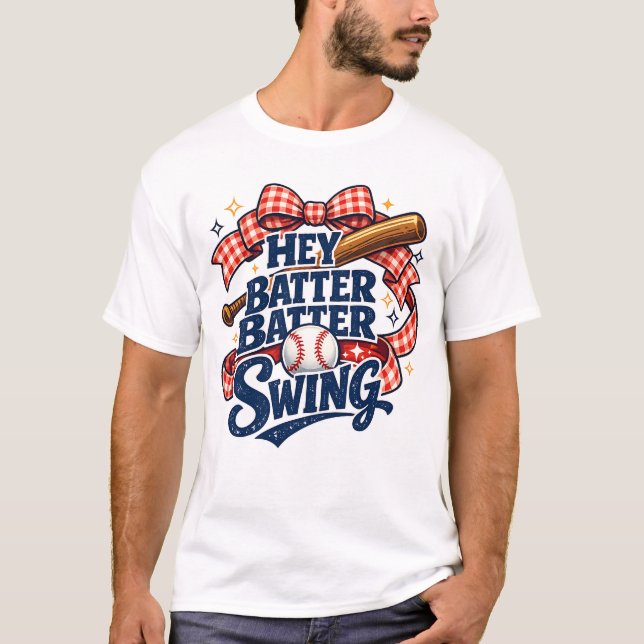 Camiseta Hey Batter Batter Swing Baseball Mom Aesthetic (Anverso)