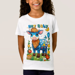 Camiseta Hey bebé juguetón niños de diseño de vaca azul