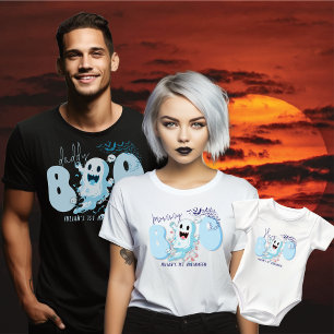 Camiseta Hey Boo Cute Blue Bat Ghost Baby Boy 1ª Halloween