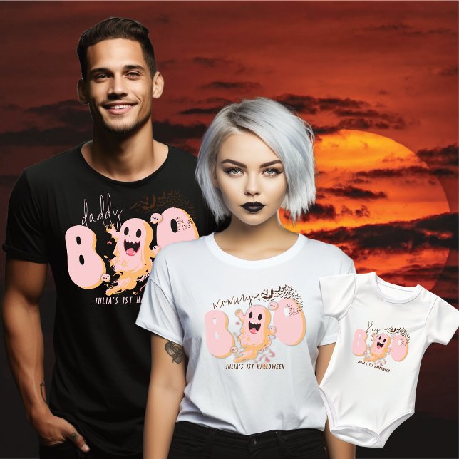Camiseta Hey Boo Cute, chica fantasma rosa, primera Hallowe (Subido por el creador)