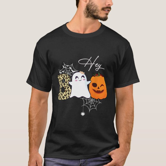 Camiseta Hey Boo Cute Ghost Pumpkin Face Halloween (Anverso)