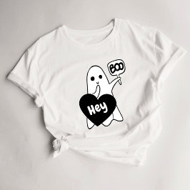 Camiseta Hey Boo Fantasma femenina lindo Halloween