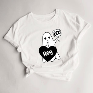 Camiseta Hey Boo Fantasma femenina lindo Halloween