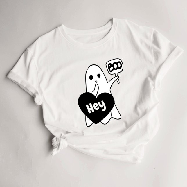 Camiseta Hey Boo Fantasma femenina lindo Halloween (Subido por el creador)