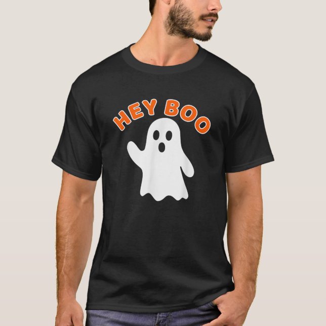 Camiseta Hey Boo Ghost Gráfica divertida de otoño de Hallow (Anverso)
