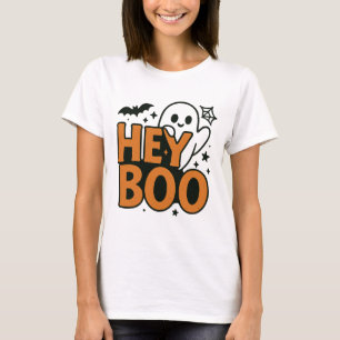 Camiseta Hey Boo Hallo femenino de Naranja y fantasma neg