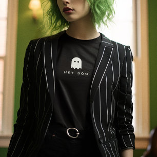 Camiseta Hey Boo Halloween   Ghost Modern Minimalista Cute