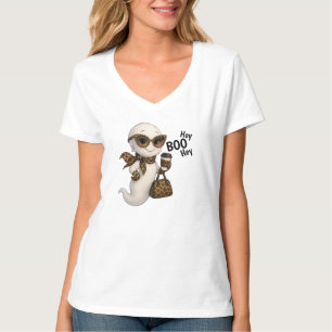 Camiseta Hey BOO Hey - Glam Leopard Print Bougie Ghost Tee