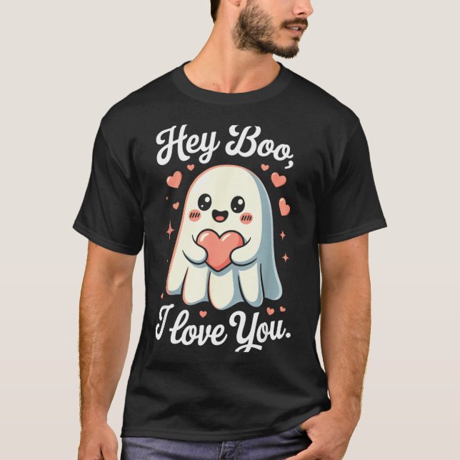 Camiseta Hey Boo I Love You Cute Ghost Heart Valentine Coup (Anverso)