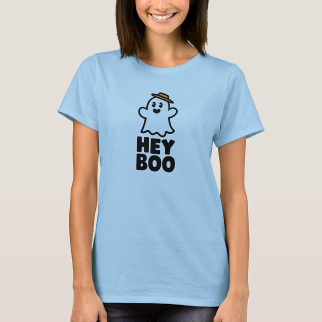 Camiseta Hey Boo Naranja Black Funny Halloween Fantasma Muj (Anverso)