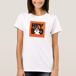 Camiseta Hey Boo Naranja Black Funny Halloween Fantasma Muj