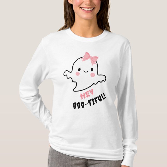 Camiseta ¡Hey Boo-tiful! Fantasma Cuidada Con Halloween De  (Anverso)
