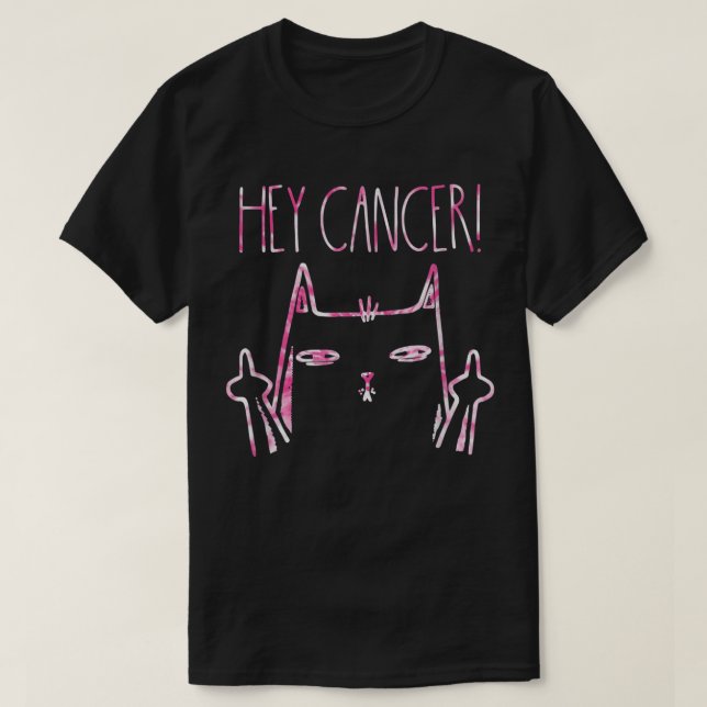Camiseta Hey Cáncer F U Gato Cáncer de Mama Medio Pink Ribb (Diseño del anverso)