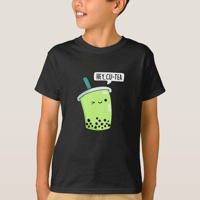 Camiseta Hey Cu-Tea Funny Boba Tea Pun Dark BG (Anverso)