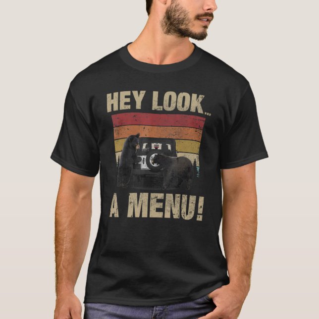 Camiseta Hey Look A Menú Camping De Osos Retro (Anverso)