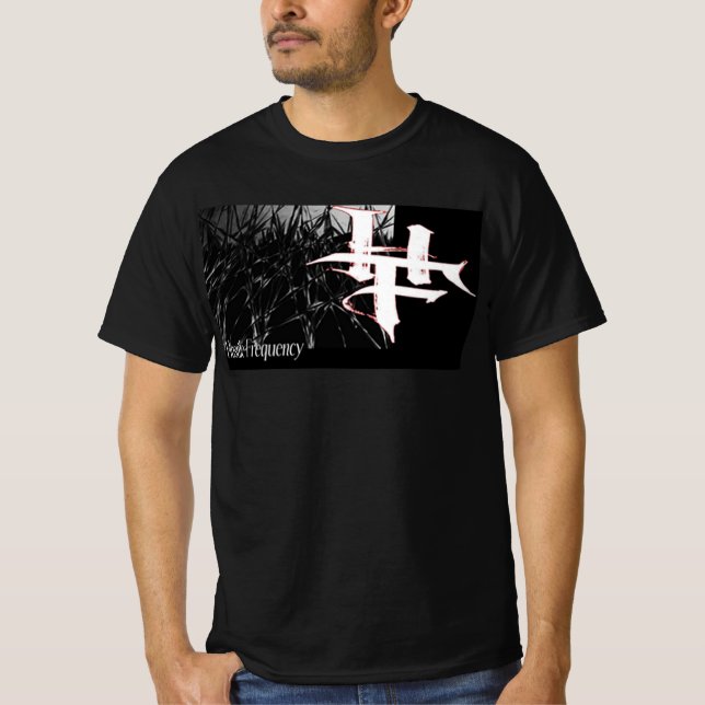 Camiseta HF Hostile Frequency to the side over grey grid (Anverso)