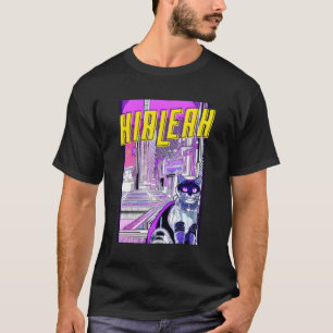 Camiseta Hialeah Cat Retro Anime Cityscape Florida Usa Vint
