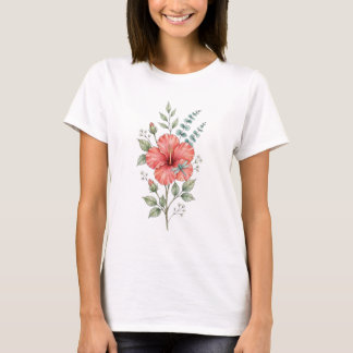 Camiseta Hibisco Acuarela Dragón Volador Jardín Lindo
