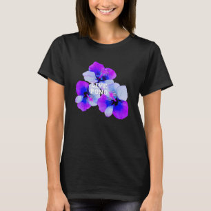 Camiseta Hibisco Hawaiano Púrpura Azul Floral Vivo Pono