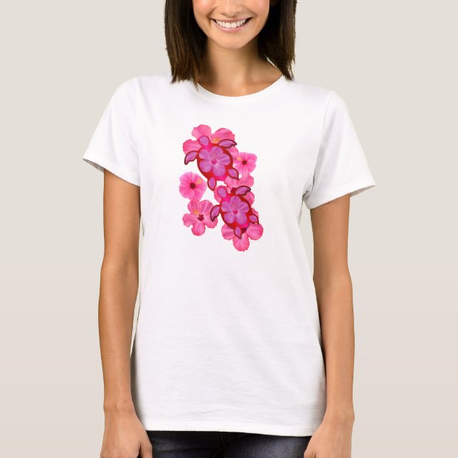 Camiseta Hibisco y tortugas rosados de Honu (Anverso)