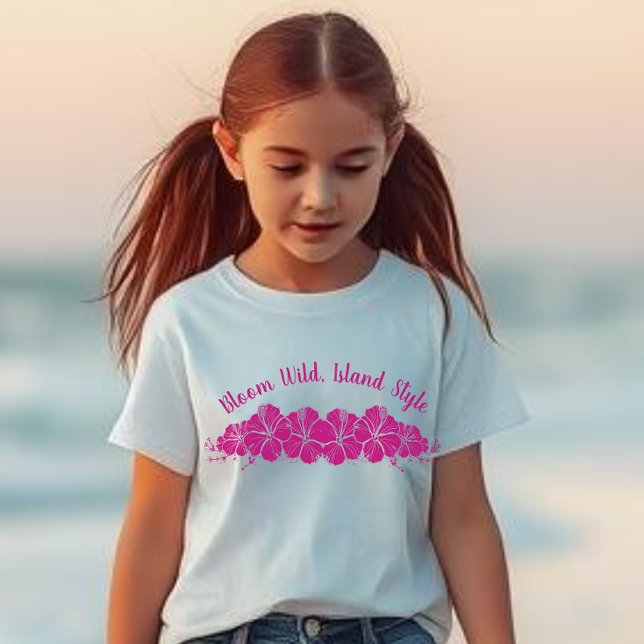 Camiseta Hibiscus Flowers-Bloom Wild Island Style (Hawaiian Tropical Hibiscus, Pink T shirt Kids)