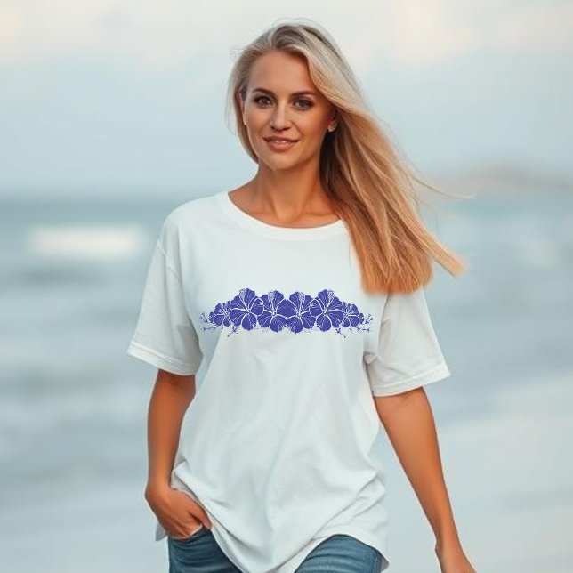 Camiseta Hibiscus Flowers Blue de Hawái (Hawaiian Hibiscus Flowers, Summer, Beach, Fisherman Trend 2025, coastal, floral)