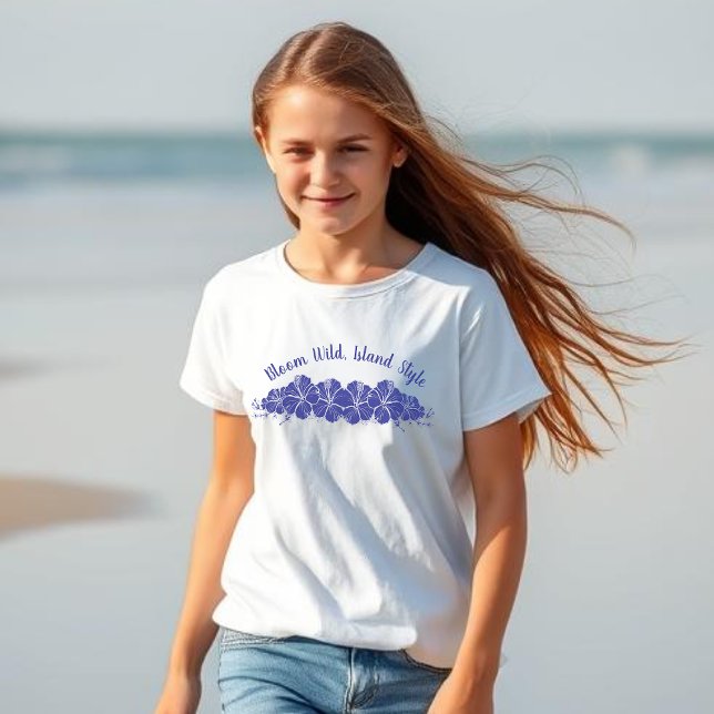 Camiseta Hibiscus Flowers Blue de Hawái (Hawaiian Mermaid, Bloom Wild Island Style, Fisherman Trend 2025 Kids T shirt Tropical Flowers)