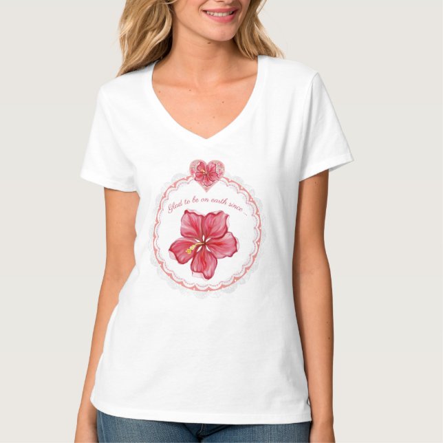 Camiseta Hibiscus & lace RED (Anverso)