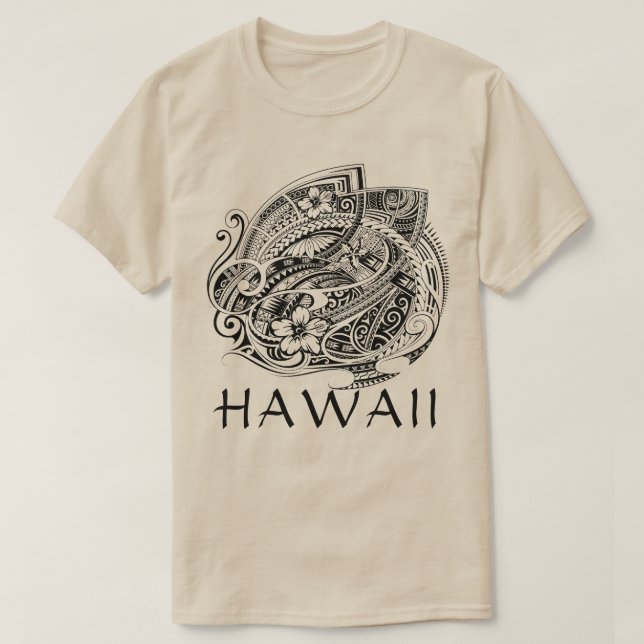 Camiseta HIBISIC POLYNESIAN TRIBAL HAWAII Blk (Diseño del anverso)