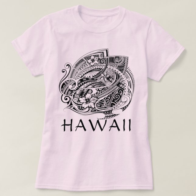 Camiseta HIBISIC POLYNESIAN TRIBAL HAWAII Blk (Diseño del anverso)