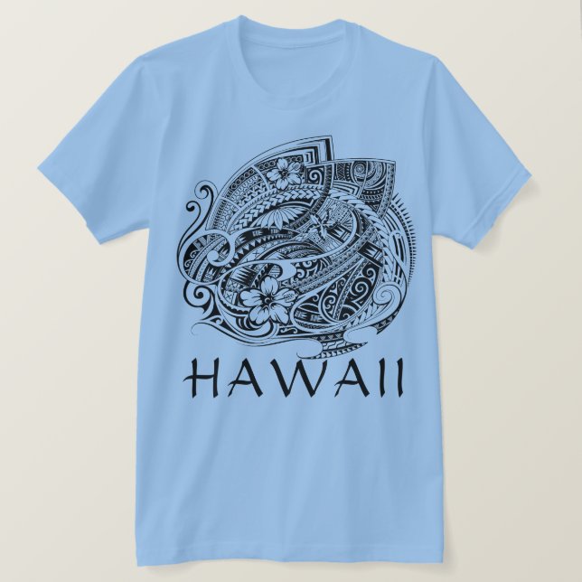 Camiseta HIBISIC POLYNESIAN TRIBAL HAWAII Blk (Anverso del diseño)