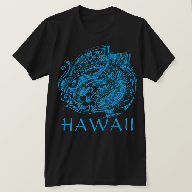 Camiseta HIBISICUS POLYNESIAN TRIBAL HAWAII LtBlue (Anverso del diseño)