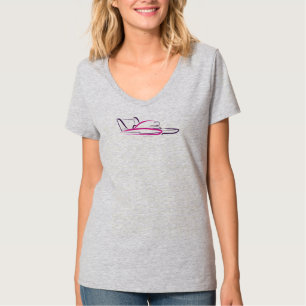 Camiseta Hidroavión 01 Rosa sobre Frente Gris
