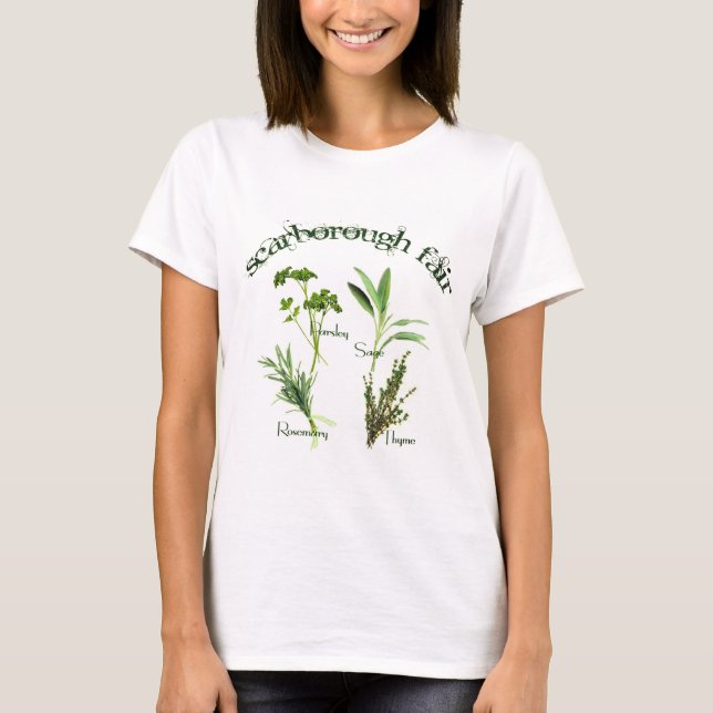Camiseta Hierbas botánicas Parsley Sage Rosemary Thyme Text (Anverso)