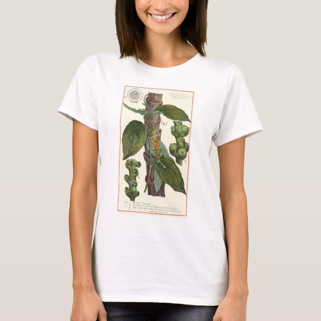 Camiseta Hierbas Especias Comida Antigua, Planta de Pimient (Anverso)