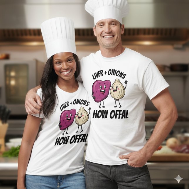 Camiseta Hígado Divertido + Cebolla Cómo Chistes de Comida  (Funny Liver and Onions How Offal Shirt Cover Photo)
