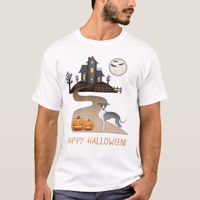 Camiseta Higgy Azul Y Blanco Y Halloween Halloween Atascado (Anverso)